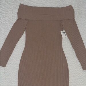Charlotte Russe Taupe Off-Shoulder Dress